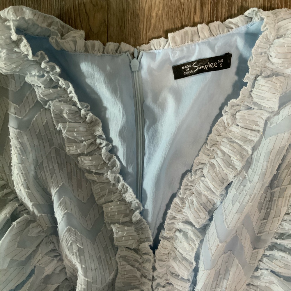 Blue Ruffle Layer Romper Mini Dress - Picture 4 of 13